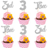 24 PCS 3rd Birthday Cupcake Toppers Glitter Third Birthday One Cupcake Picks Number 3 Cake Toppers for Baby Shower Kids 3rd Birt