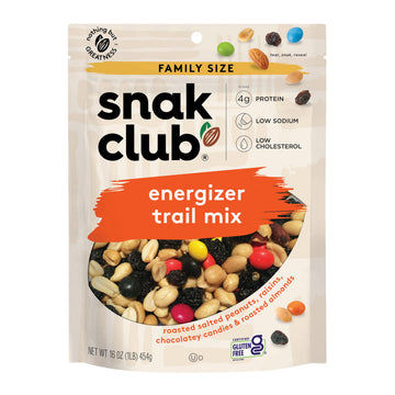 Snak Club Energizer Trail Mix with Roasted Salted Peanuts, Raisins, Chocolatey Candies, Roasted Almonds, Gluten-Free and Kosher 