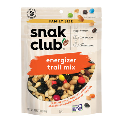 Snak Club Energizer Trail Mix with Roasted Salted Peanuts, Raisins, Chocolatey Candies, Roasted Almonds, Gluten-Free and Kosher 