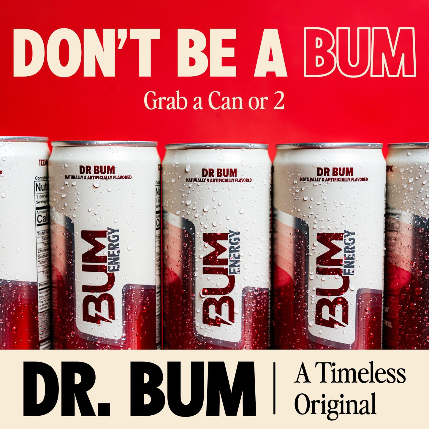 Bum Energy Sugar-Free Energy Drink, Natural Caffeine & Citicoline, Lightly Carbonated, 12 oz, 12-Pack