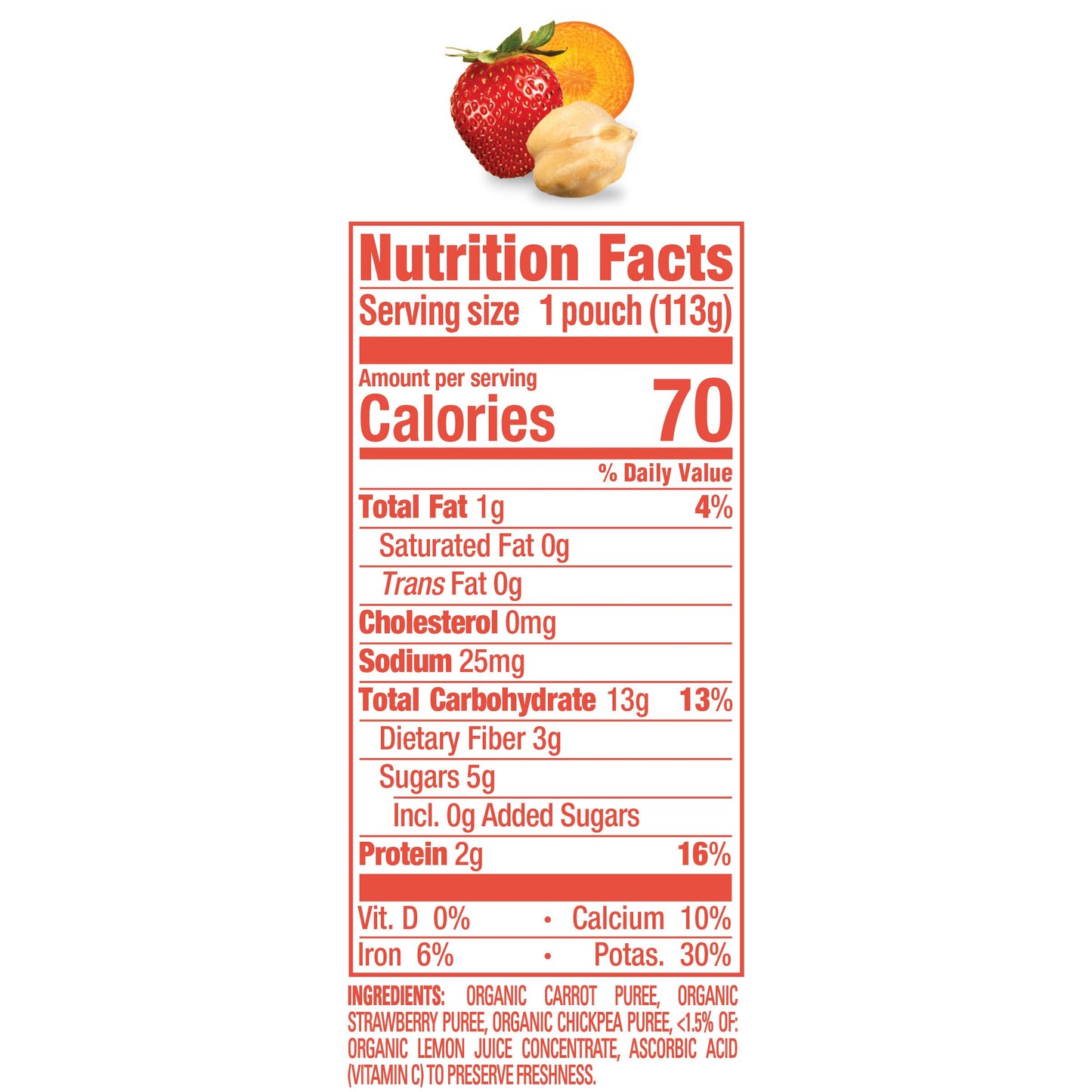 Happy Baby Organics Clearly Crafted Stage 2 Baby Food Carrots, Strawberries & Chickpeas, 4 Ounce Pouch (Pack Of 16)