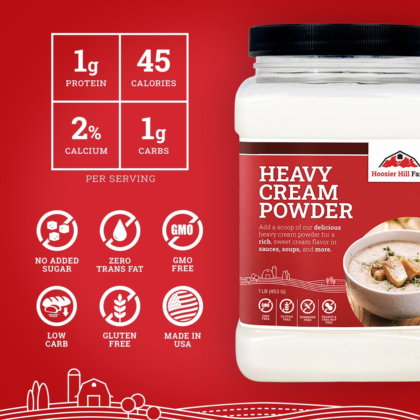 Hoosier Hill Farm Heavy Cream Powder, 1LB - Premium Dairy Ingredient, White, Ideal for Baking and Cooking