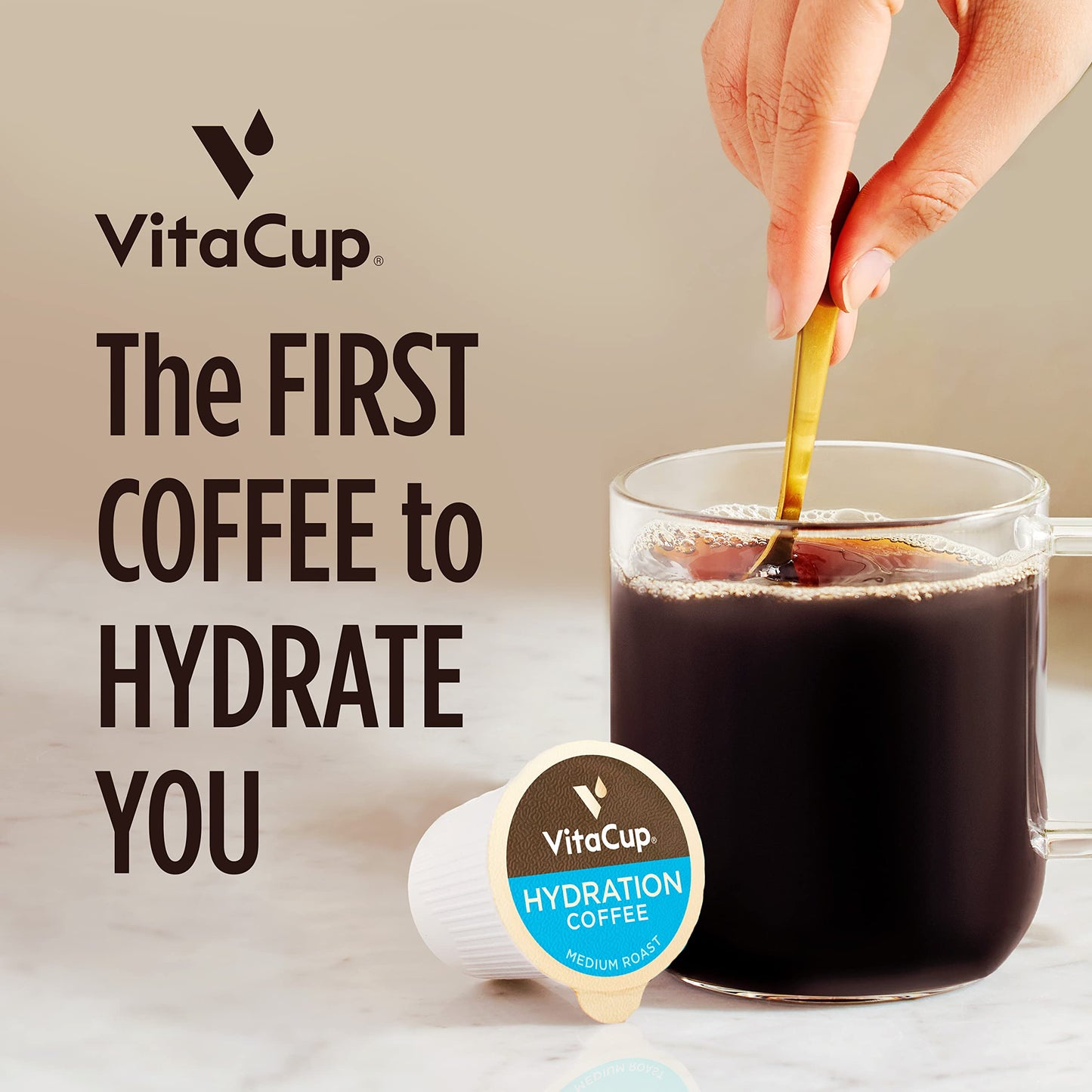 VitaCup Hydration Coffee Pods  The First Coffee That Hydrates You w/Electrolytes  Coconut Water  Pink Himalayan Salt  Magnesium  Medium Roast Single Serve Pod compatible w/Keurig K-Cup malt-inspired  18Ct