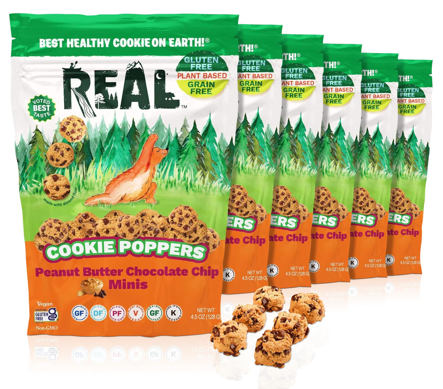 REAL Peanut Butter Chocolate Chip Mini Cookie Poppers - Bite-sized Gluten Free Baked Cookies - Dairy Free, Vegan, Kosher, Paleo 