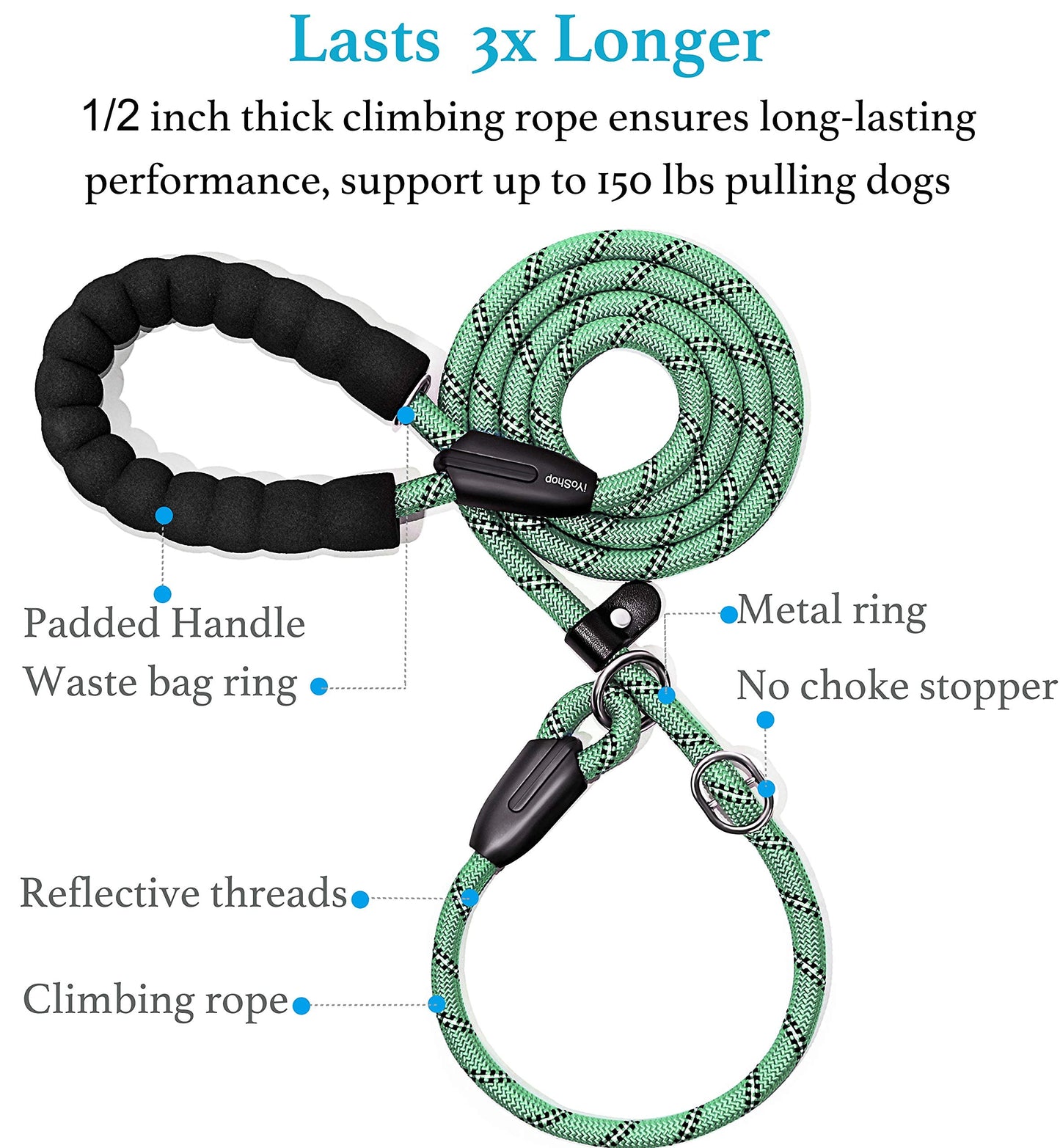 Iyoshop 6 Ft Durable Slip Lead Dog Leash With Zipper Pouch, Padded Handle And Highly Reflective Threads, Dog Training Leash, (Me