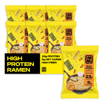 immi Black Garlic ''Chicken'' Ramen, 100% Plant Based, Keto Friendly, Low Carb, High Protein, Packaged Noodle Meal Kit, Ready to