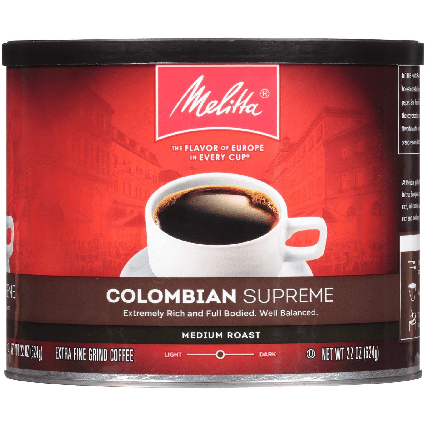 Melitta Colombian Supreme Coffee Medium Roast Extra Fine Grind 22 Ounce Can Brown