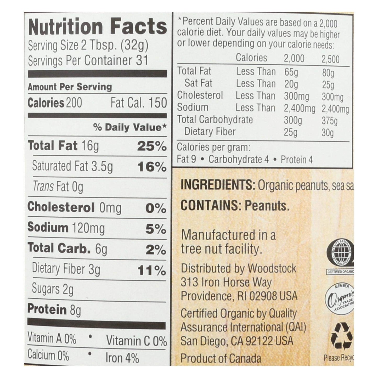 Woodstock Organic Easy Spread Peanut Butter - Crunchy - Case Of 12 - 35 Oz.