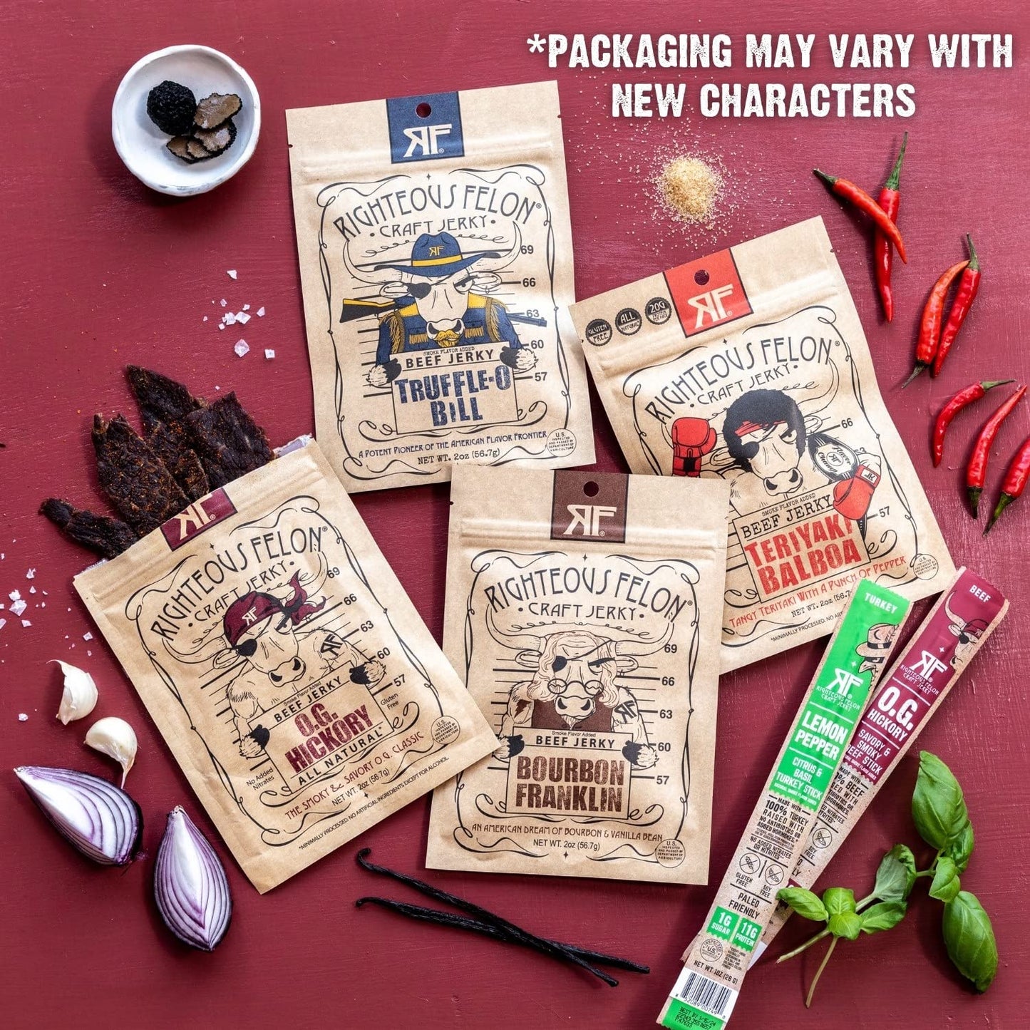 Righteous Felon Savory Beef Jerky Variety Gift Pack - Great Gifts For Men | Gluten Free, High Protein Healthy Snack | Bulk Beef,