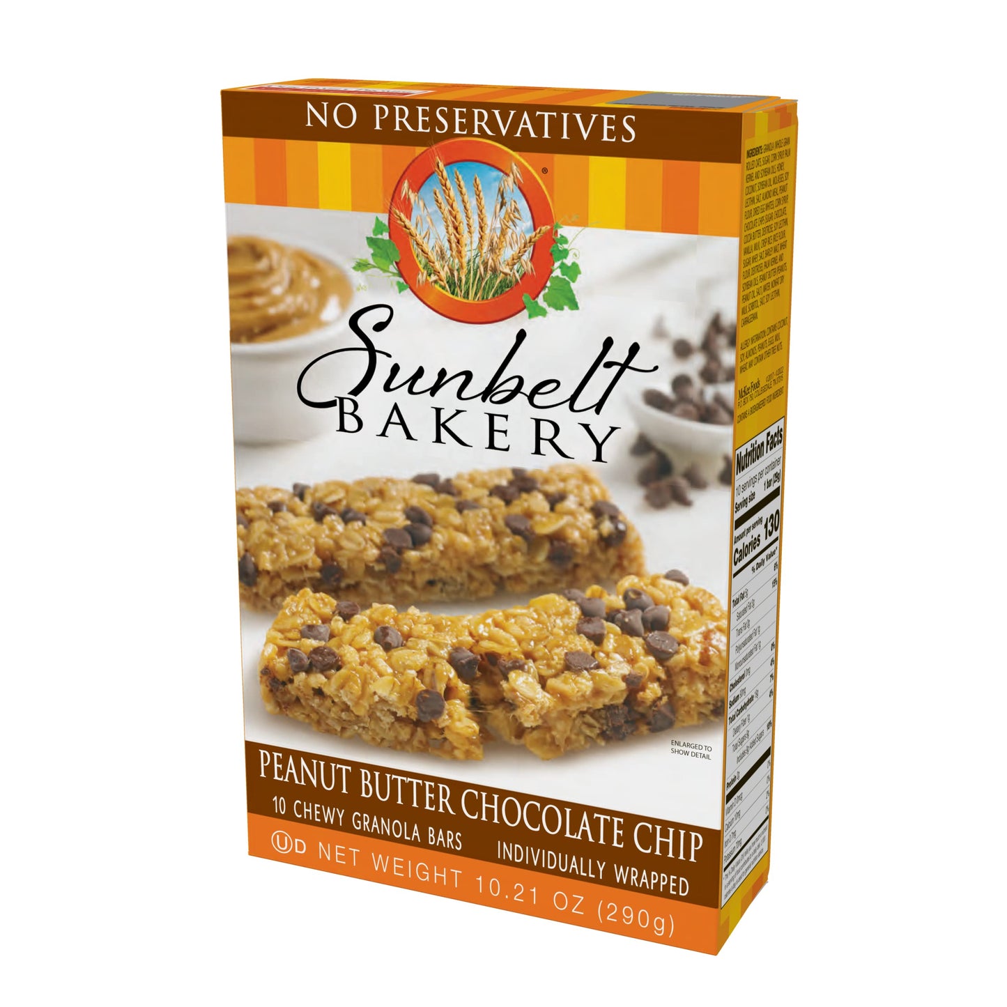 Sunbelt Bakery Peanut Butter Chocolate Chip Chewy Granola Bars, 10 Bars In Each Box, No Preservatives (3 Boxes)
