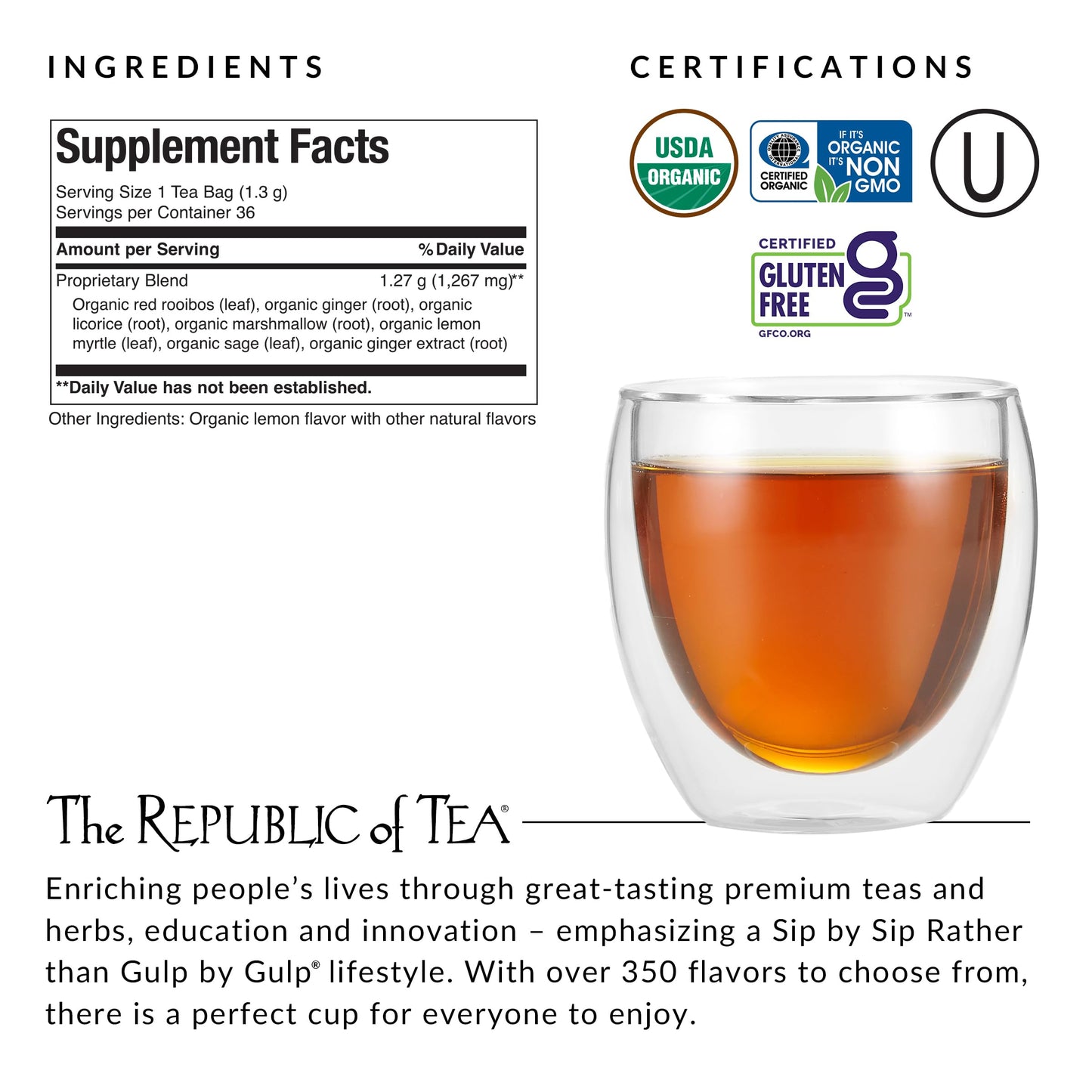 The Republic of Tea Organic Get Throat Aid Herb Tea, Naturally Caffeine Free, 36 Tea Bags