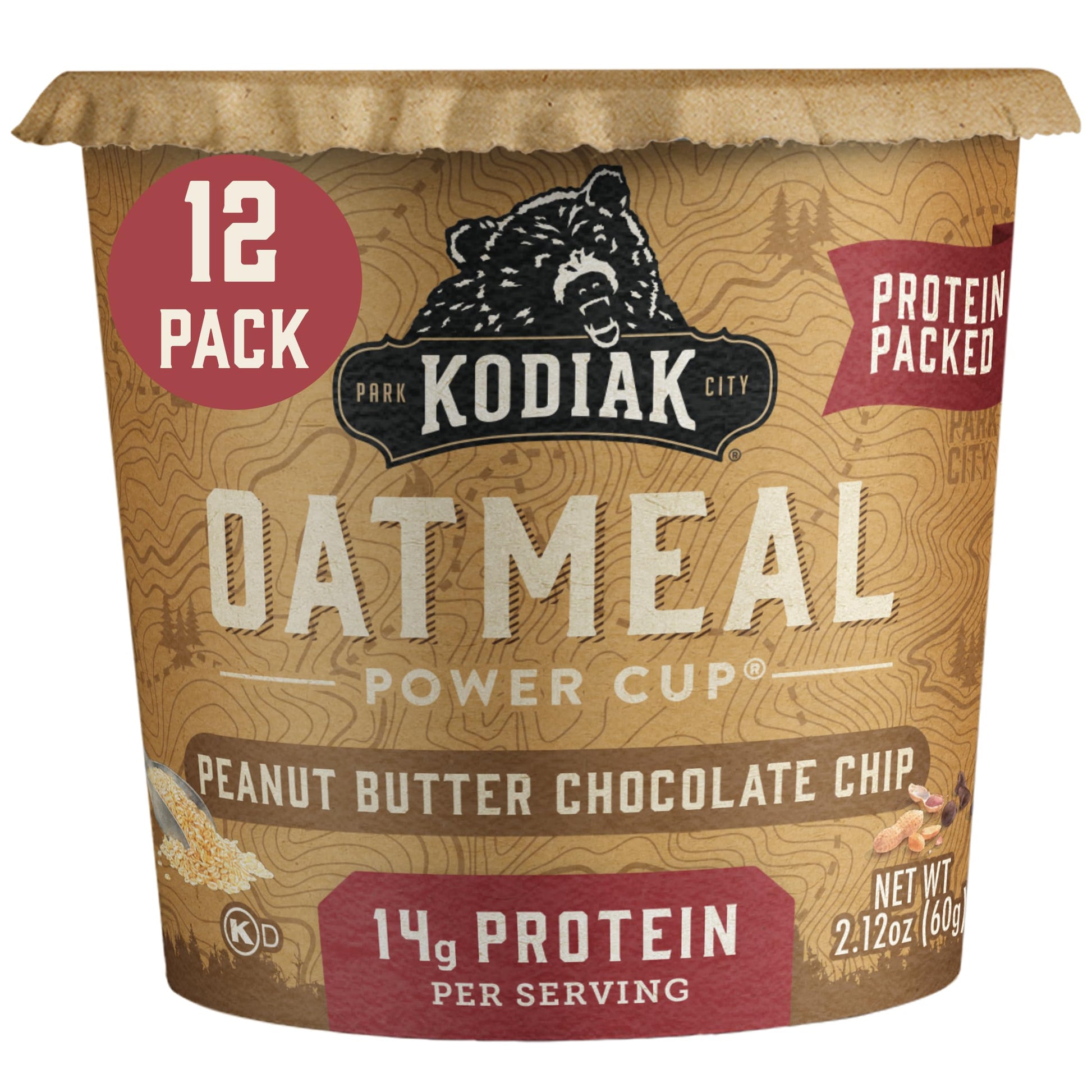Kodiak Cakes Instant Oatmeal Cups, Peanut Butter Chocolate Chip, High Protein, 100% Whole Grains, (12 Cups)