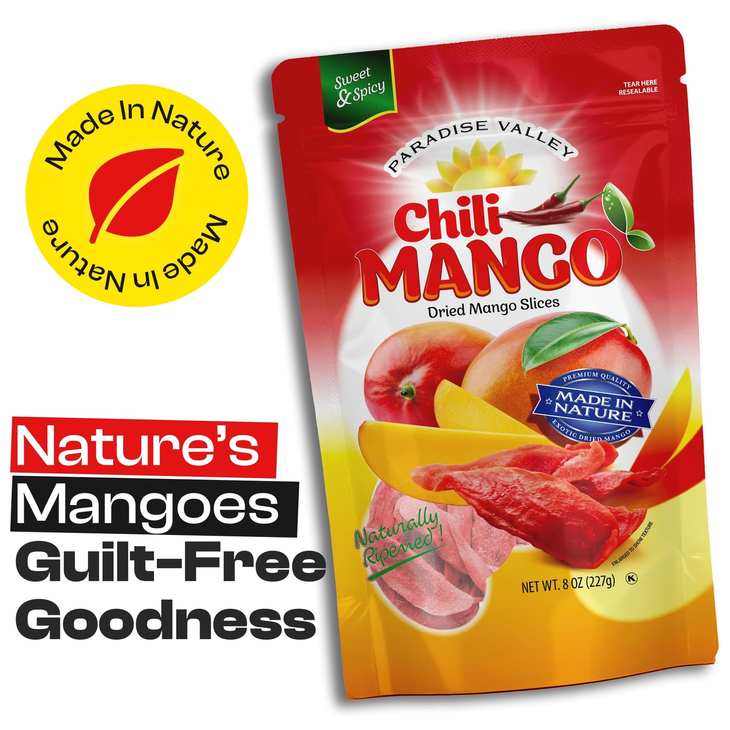 Dried Mango Slices - Delicious Texture Soft & Juicy Low Sugar Added Dried Mango - Naturally Ripened Mangos Dried Fruits - Gluten Free Dry Mangoes Natural Source of Vitamin C  Fiber  (8 oz chili)