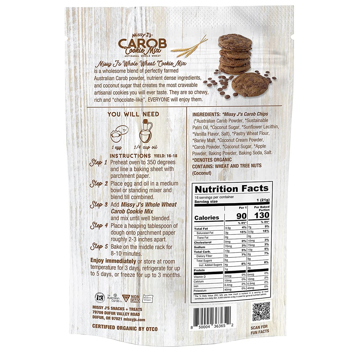 Missy Js Organic Carob Cookie Mix, Healthy Vegan Snack, Caffeine Free, 12 Oz, 6 Pack
