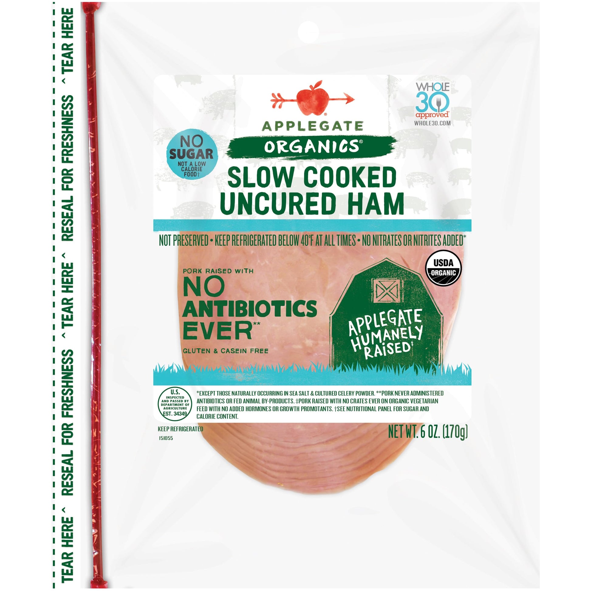 Applegate, Organic Uncured Slow Cooked Ham, 6oz