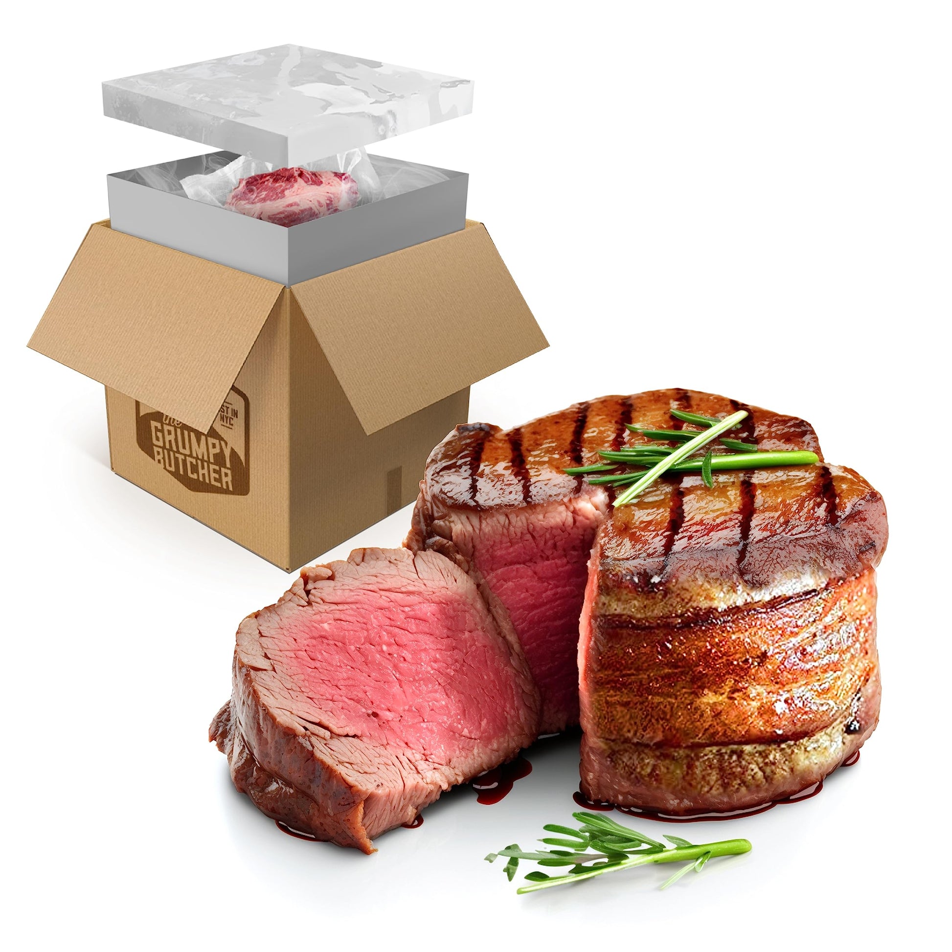 Grumpy Beef Grumpy Butcher 4 Large Filet Mignon Steaks, 8 Oz Each: Prime Steak ...