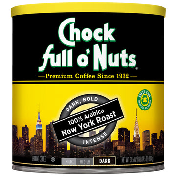Chock Full oNuts New York Roast, Dark Roast Ground Coffee - Gourmet Arabica Coffee Beans - Bold, Full-Bodied and Intense Coffee 