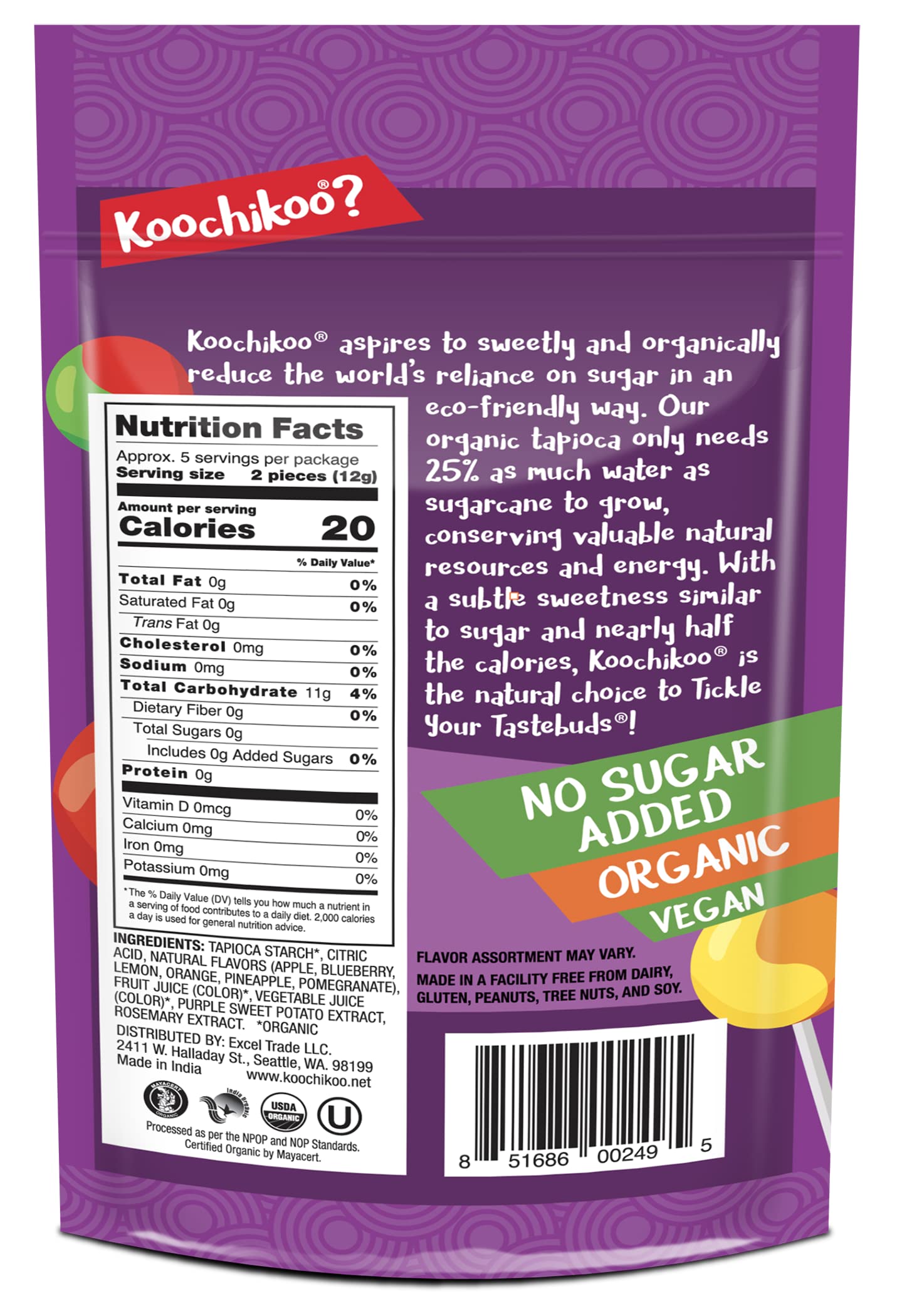 Koochikoo Organic & Sugar Free Lollipops Pouch, Assorted Fruit Flavors, No Sugar Added, Gluten Free & Vegan (10 Count (Pack Of 3