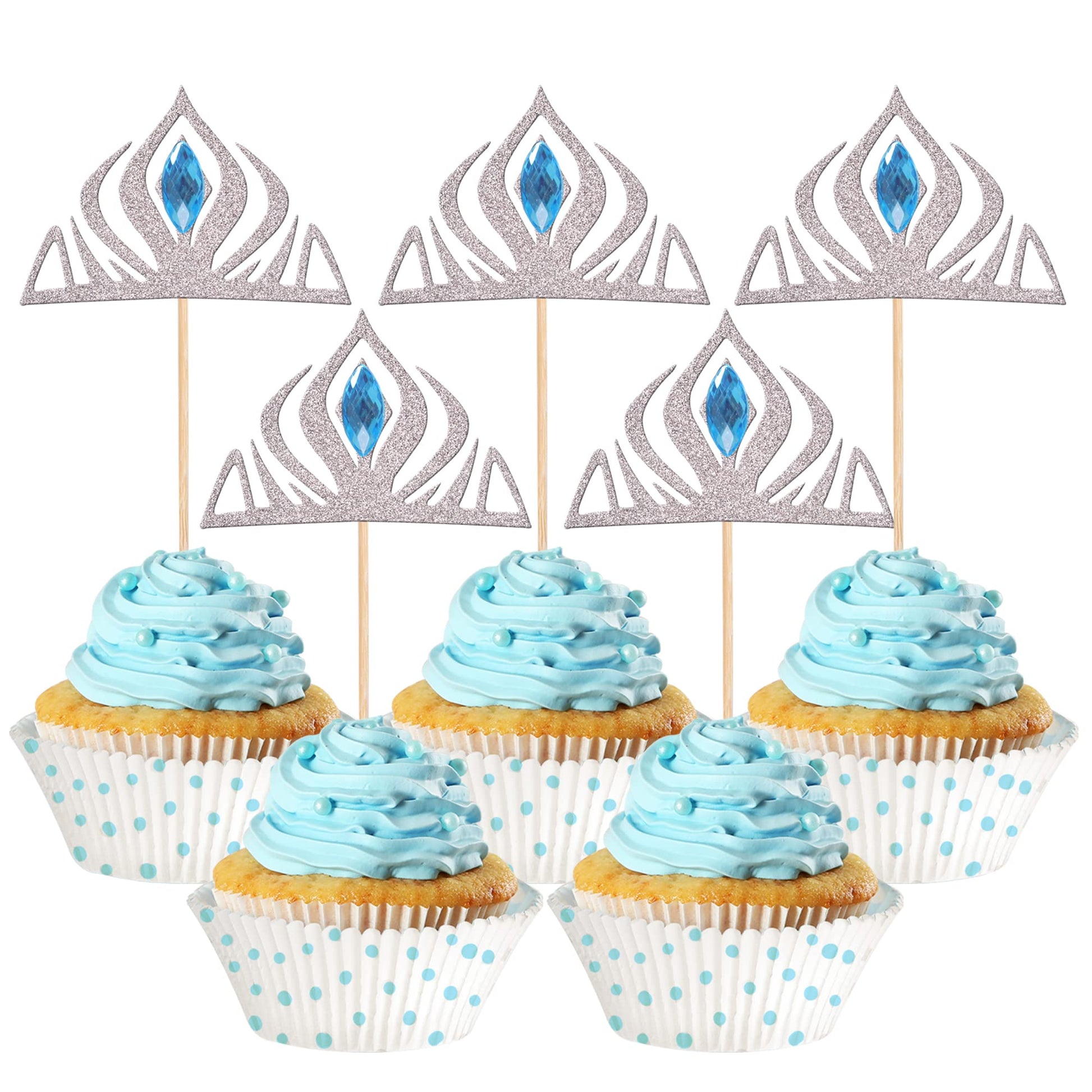 24 Pcs Princess Crown Cupcake Toppers With Crystal Winter Frozen Crown Cupcake Picks For Bridal Shower Wedding Baby Shower Birth