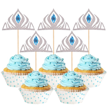 24 Pcs Princess Crown Cupcake Toppers With Crystal Winter Frozen Crown Cupcake Picks For Bridal Shower Wedding Baby Shower Birth