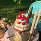 YCTHUNFISH Birthday Cake Topper Red Glitter Flower for Strawberry Theme Party, Paper Material