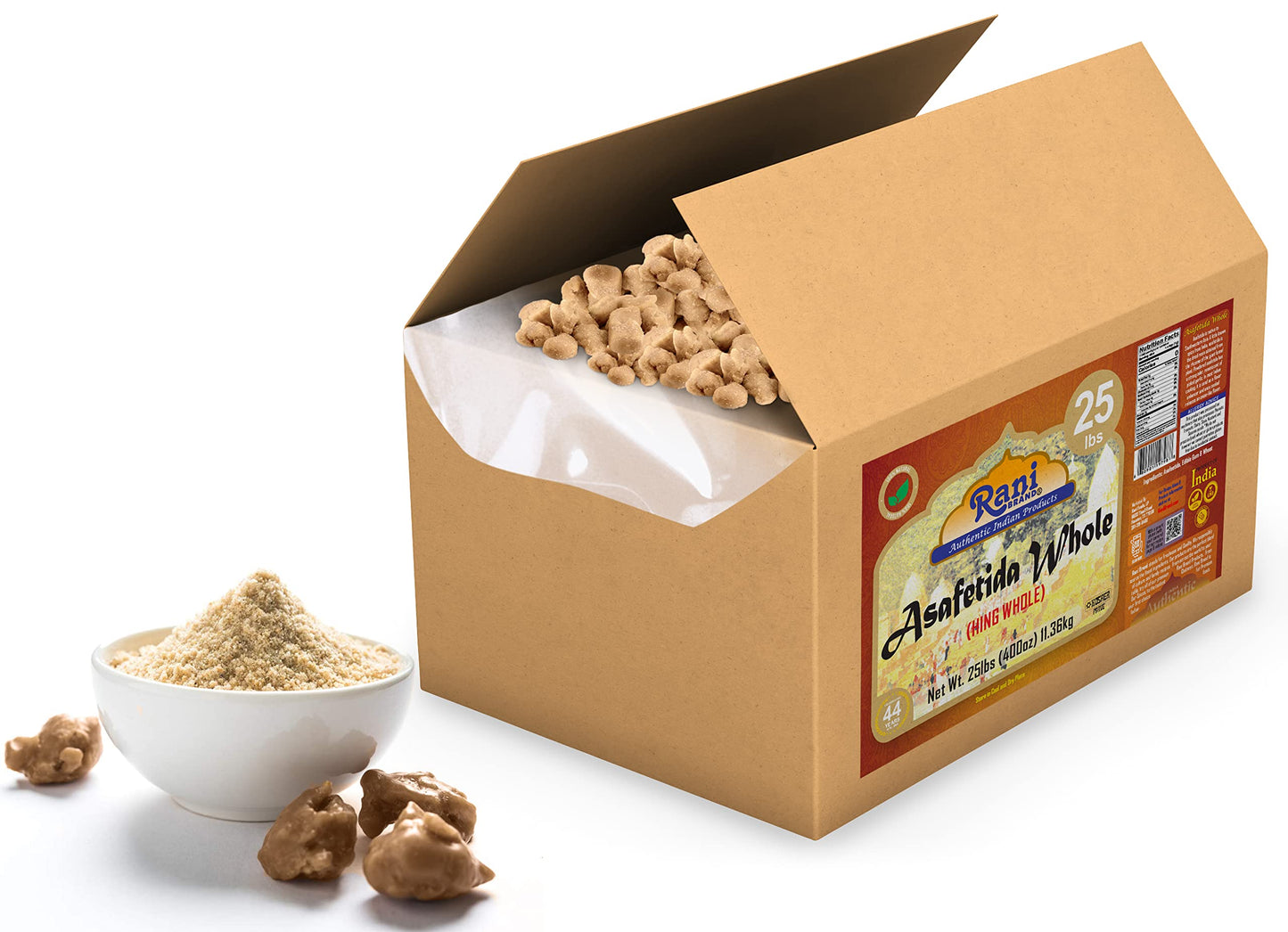 Rani Asafetida (Hing) Whole 400oz (25lbs) 11.36kg Bulk Box ~ All Natural | Salt Free | Vegan | NON-GMO | Kosher | Asafoetida Ind