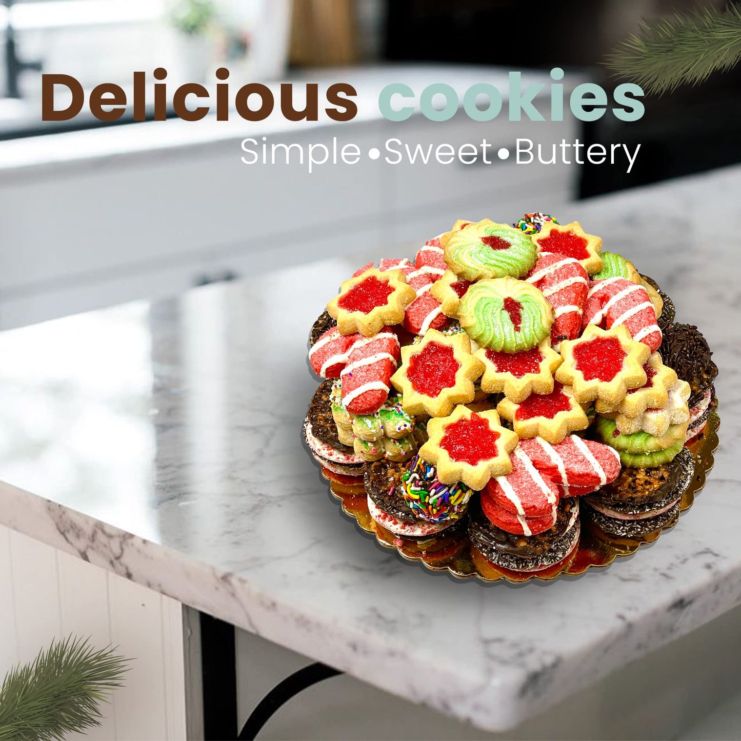 Best Cookies - 4 Lb. Gourmet Christmas Cookies Platter With 100+ Cookies, Christmas Gift Baskets, Christmas Basket Of Assortment