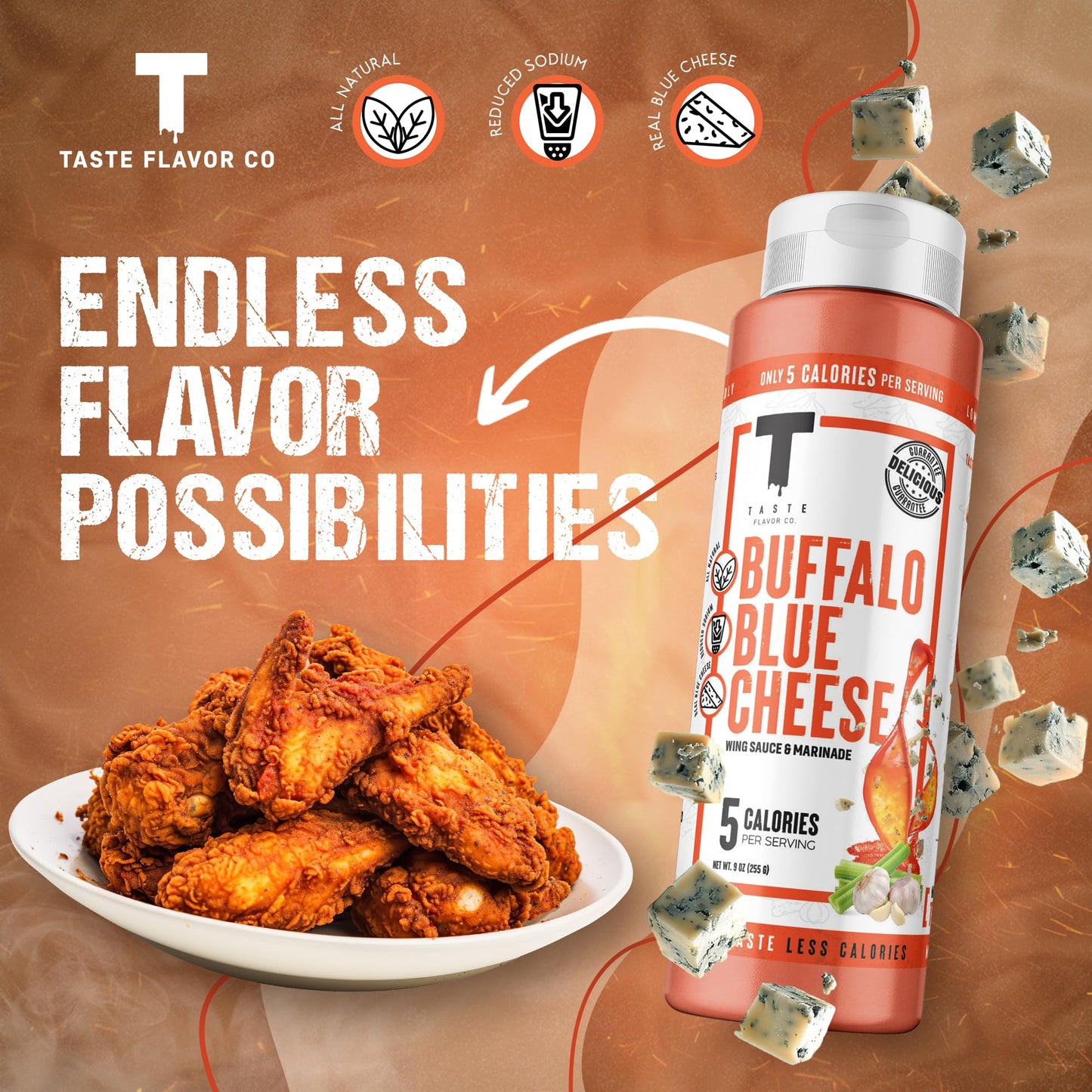 Taste Flavor Co. Wing Sauce And Marinade, Great Tasting, Keto Friendly, Low-Calorie Sauce (Buffalo Blue Cheese)