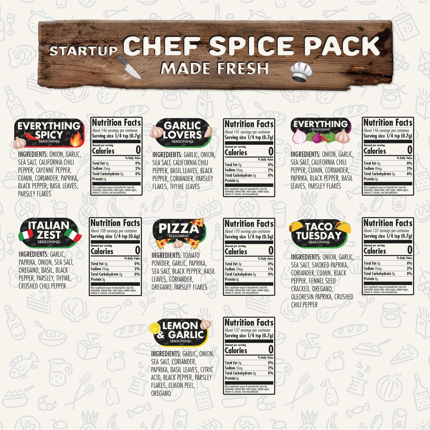 Flavor God Startup Chef Spices Combo Pack of 7 - Herb, Spice & Seasoning Gift Set for Cooking Enthusiasts