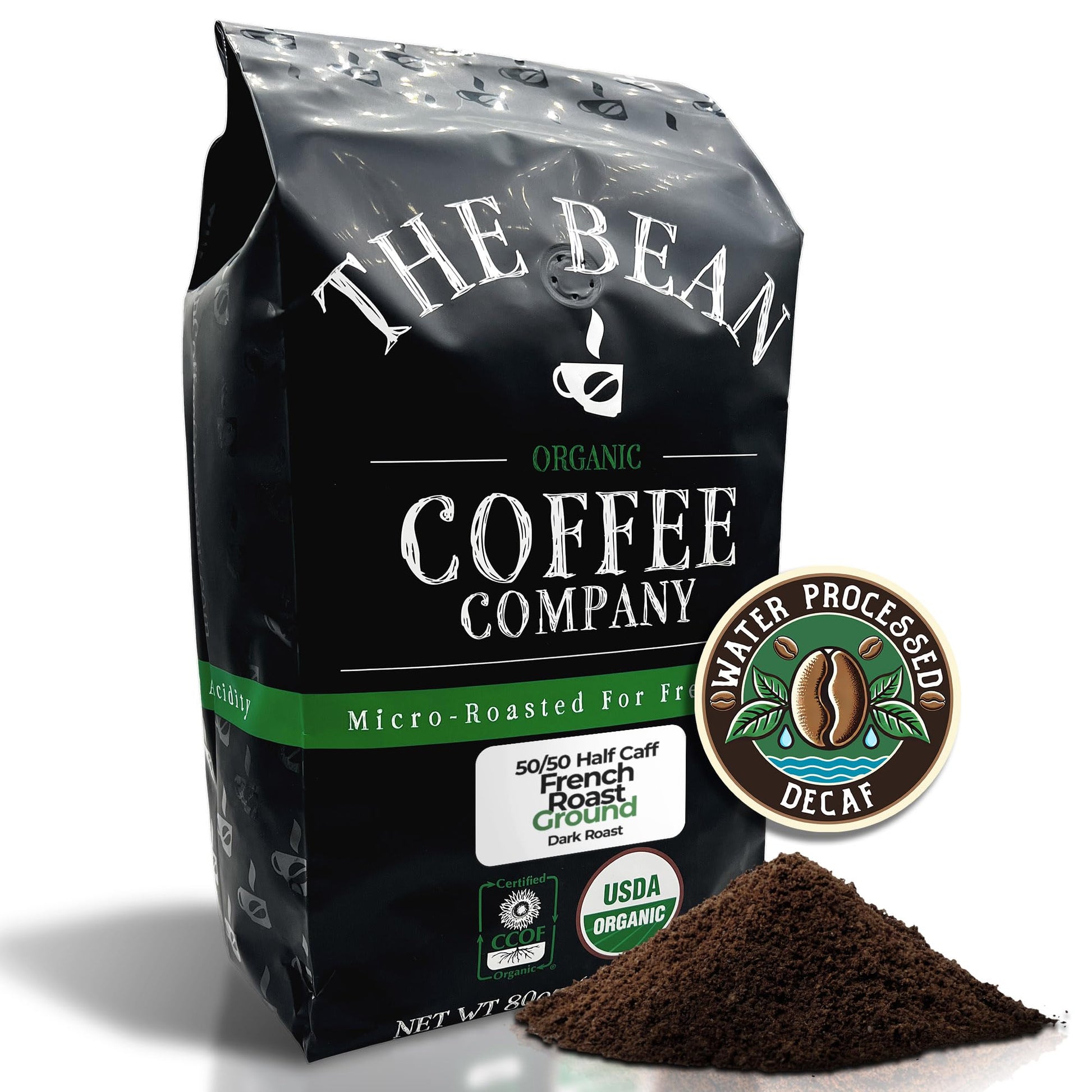 The Bean Organic Coffee Company Half Caff French Roast Ground Coffee, 5-Pound Bag, 50% Decaf, Dark Roast