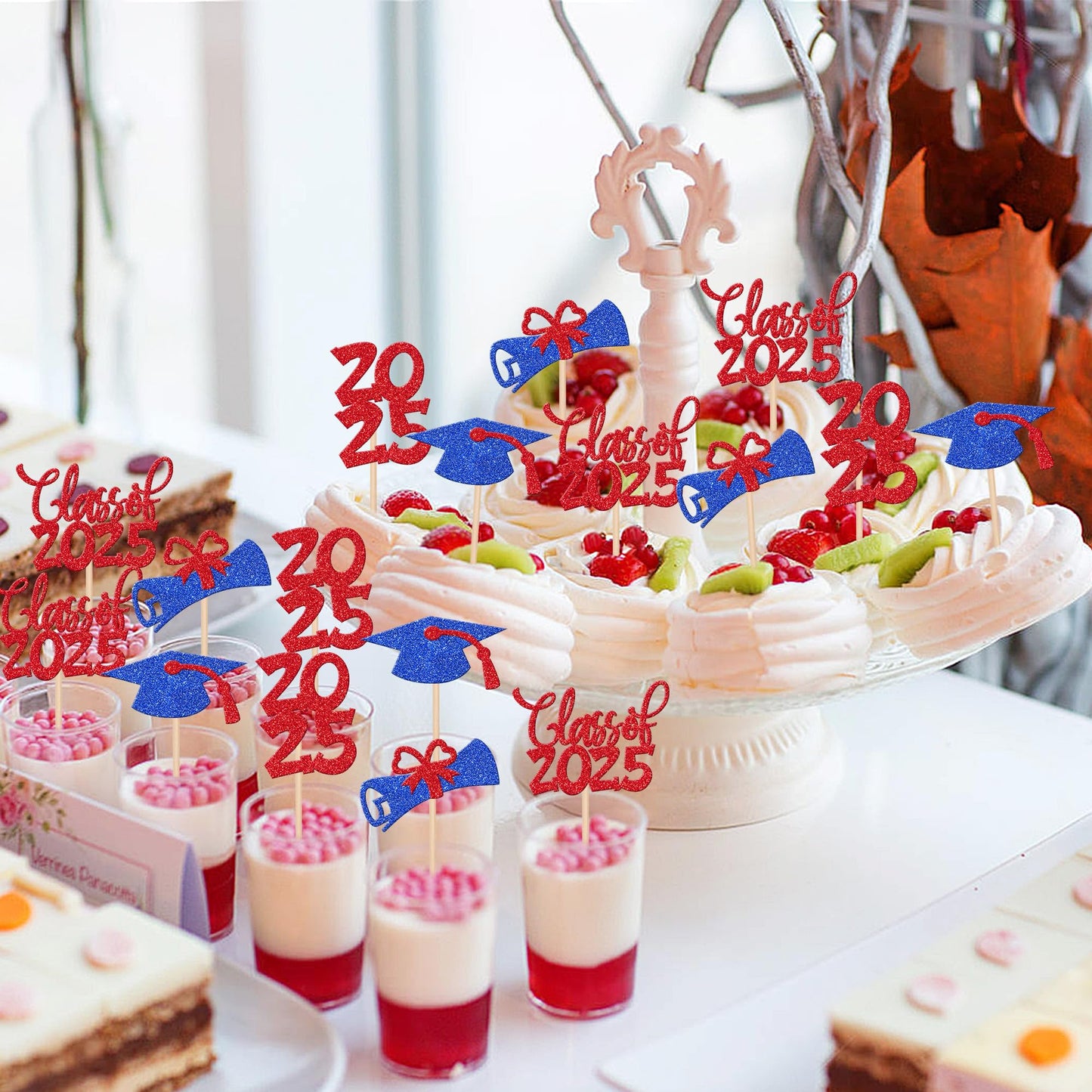 24 Pcs 2025 Graduation Theme Cupcake Toppers Glitter Congrats Grad Diploma 2025 Graduation Cap Cupcake Picks Class Of 2025 Cake
