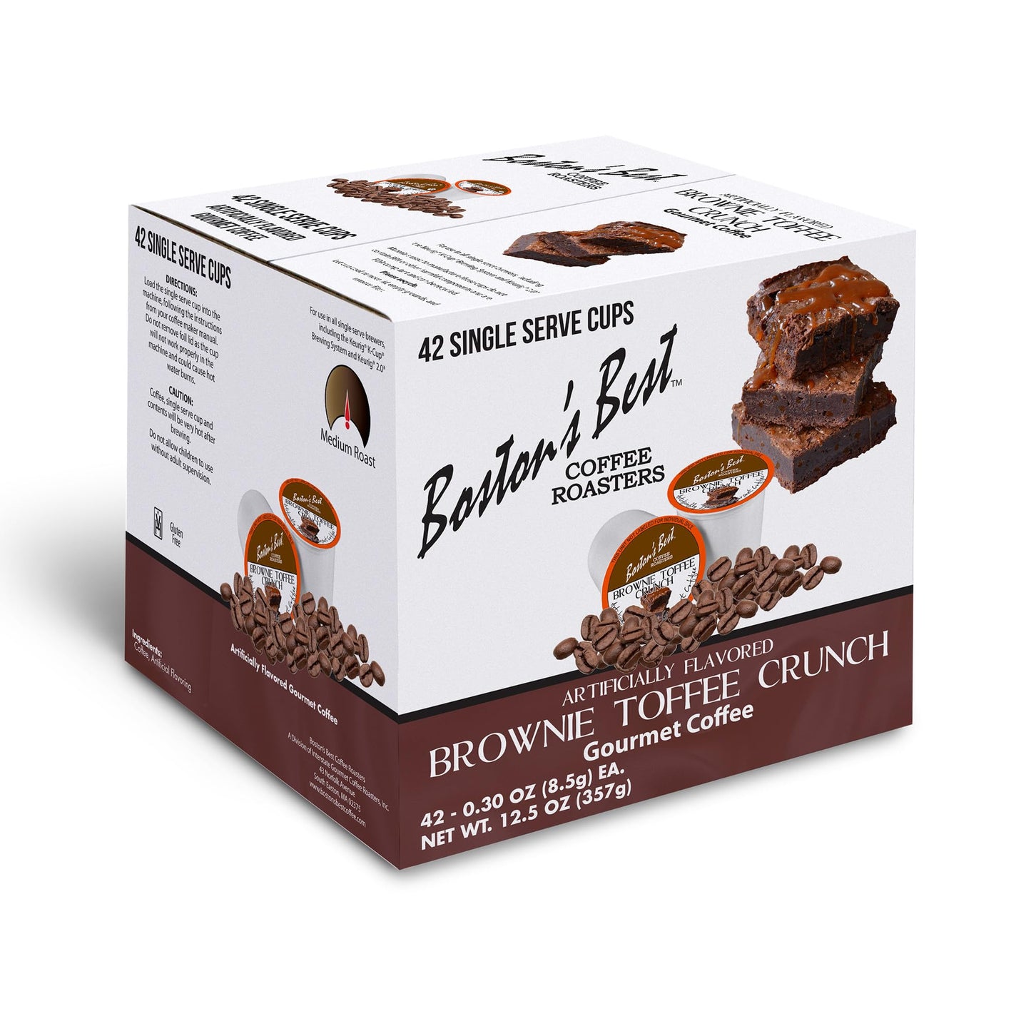 Bostons Best Gourmet Coffee - Brownie Toffee Flavor, Medium Roast, 42 Single Serve Cups, Compatible with Keurig Coffee Maker