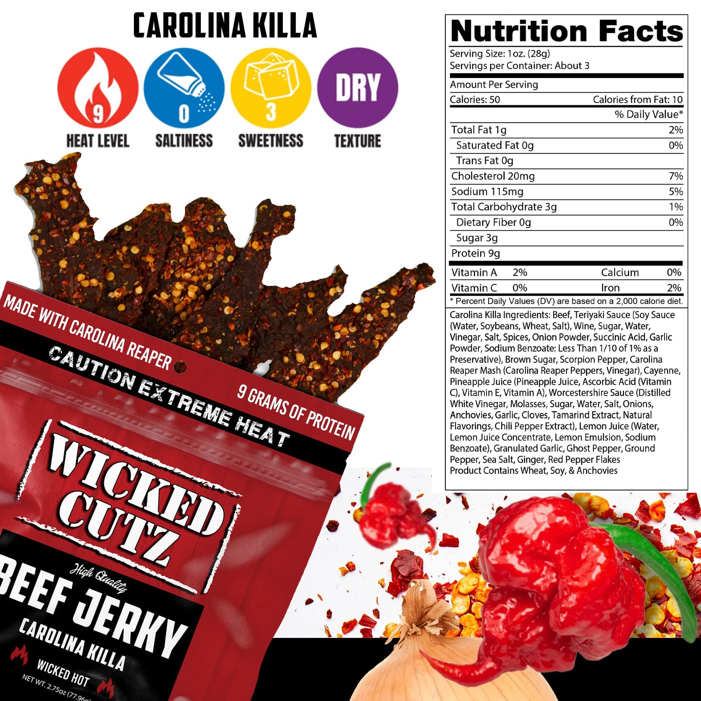 Carolina Killa Super Spicy Beef Jerky | Tender, Flavorful, Easy To Chew Premium Jerky With 27G Protein Per Bag, Spicy Snacks, Ho