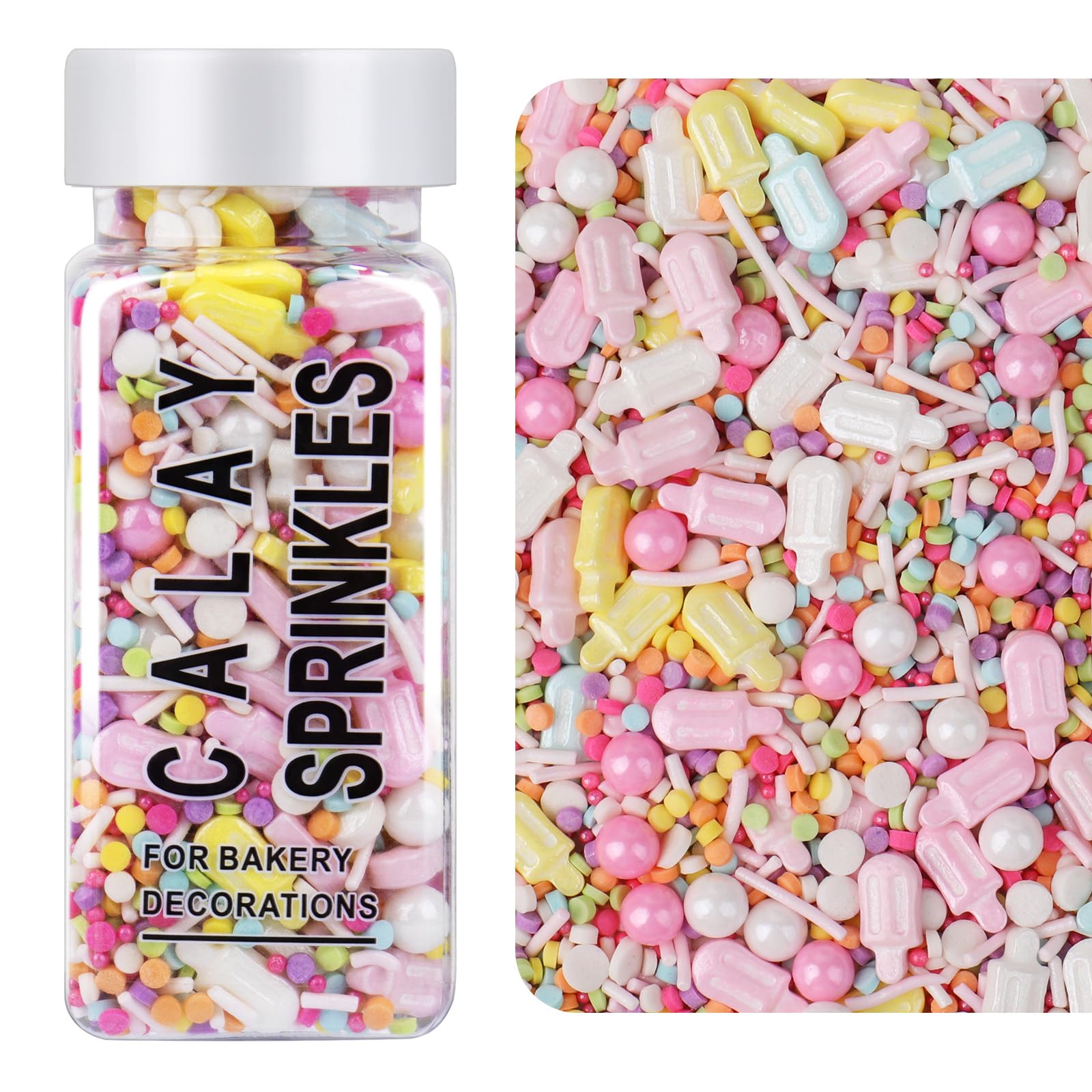 Rainbow Sprinkles for Cake Decorating, Pastel Sprinkles Mix with Ice Cream Pearls Confetti Jimmies for Cake Ice Cream Cupcakes B