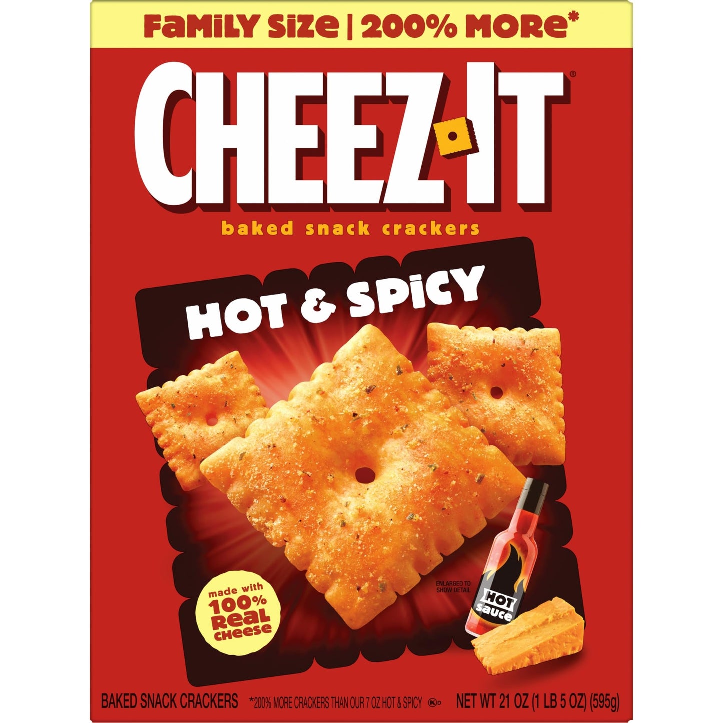 Cheez-It Baked Snack Crackers, Lunch Snacks, Family Size, Hot and Spicy, 21oz Box (1 Box) (Pack of 2)