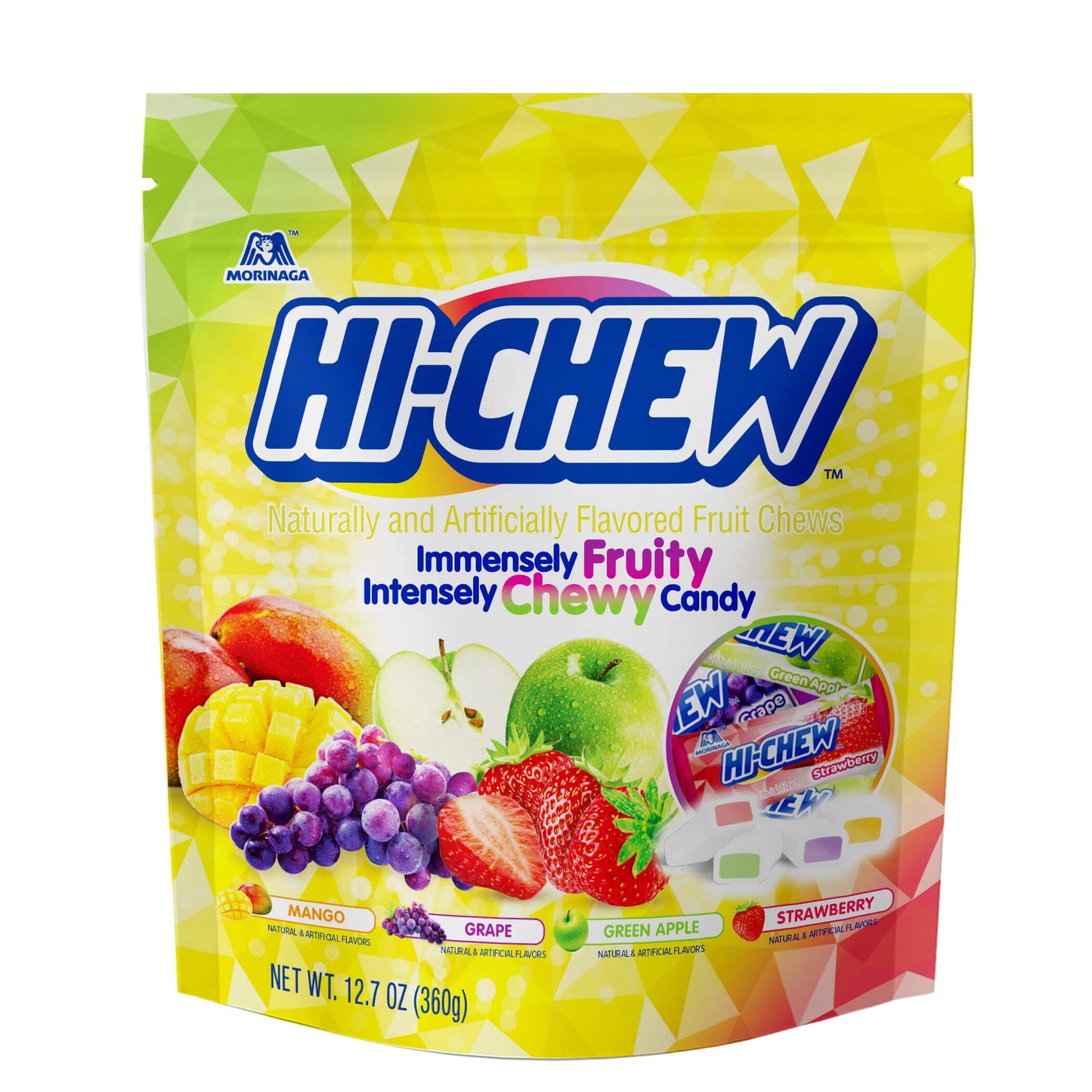 HI-CHEW Original Mix, 4 Stand Up Pouches, 12.7oz each | Strawberry Green Apple Grape Mango | Unique Fun Soft & Chewy Taffy Candy