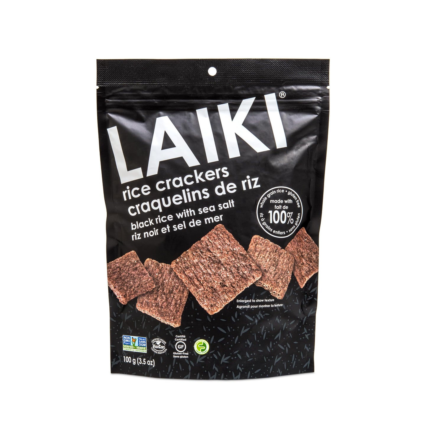 LAIKI Gluten Free Rice  ers, Seed-Oil Free, Low Sodium, Vegan, Non-GMO, 3.53 Oz Bag (Pack of 8), Black Rice Simply Sea Salt