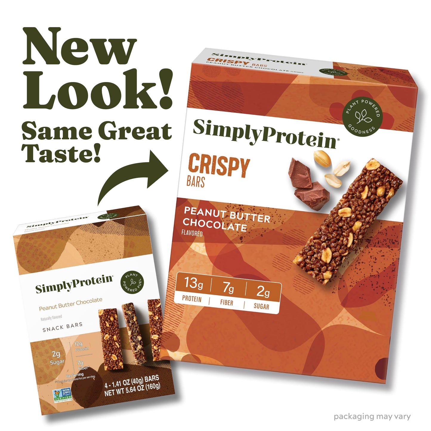 Simply Protein - Peanut Butter Chocolate Crispy Bars - Plant Based Protein Bars - Low Carb  Low Sugar  High Fiber - 13g Protein  2g Sugar  7g Fiber - Vegan  Gluten Free  Non GMO  Kosher - 24 Bars