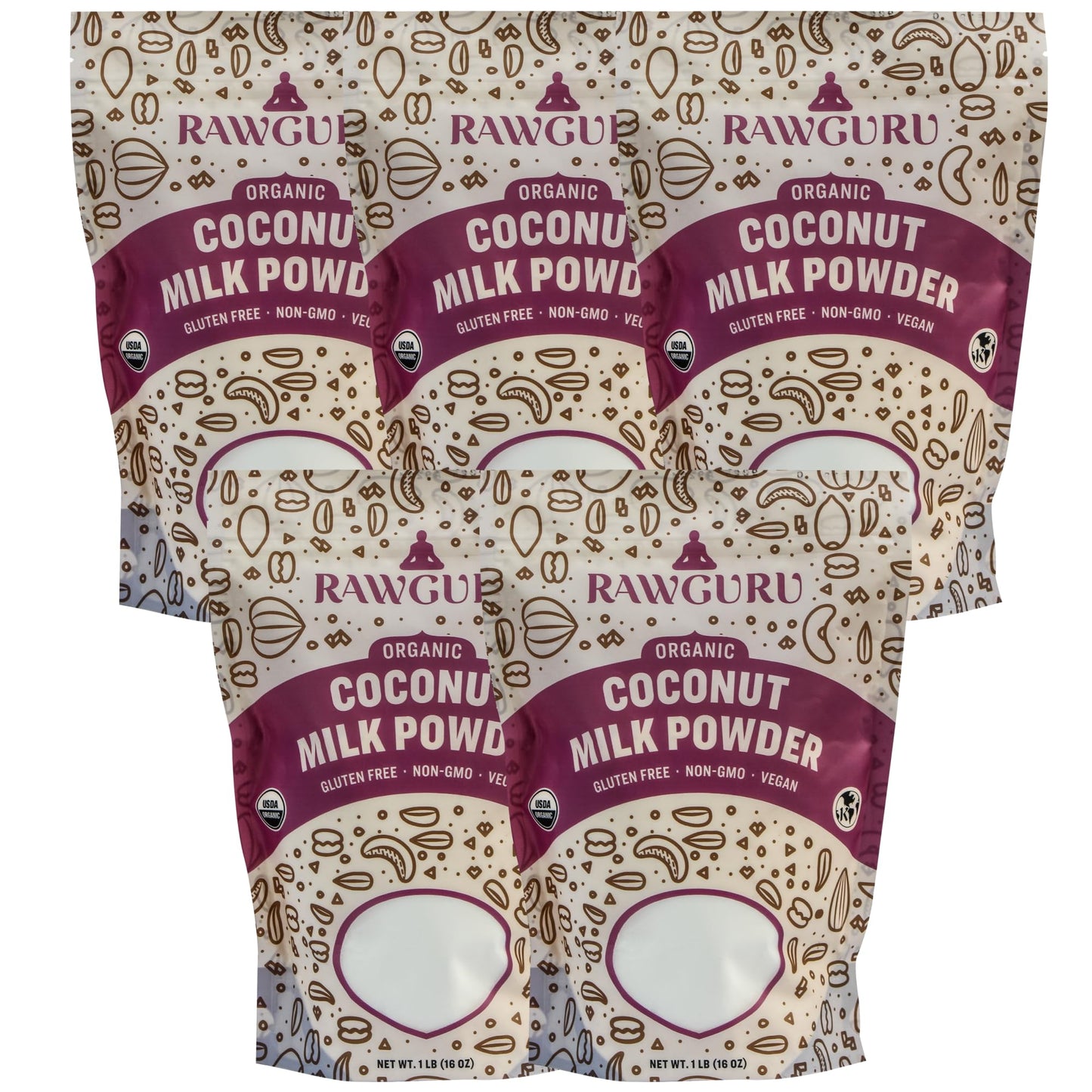 Rawguru Coconut Milk Powder - 16 Oz (Pack Of 5) - Usda Organic | Gluten Free | Non-Gmo | Vegan | Plant-Based Creamer