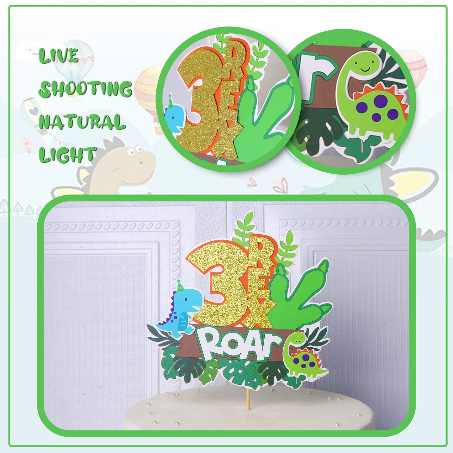 Rsstarxi 1 Pack Dinosaur 3Rd Birthday Cake Topper With Claw Leaves Third Birthday Roar Number 3 Three Rex Cake Pick For Dino Theme Baby Shower Kids Boys 3Rd Birthday Party Cake Decorations Supplies