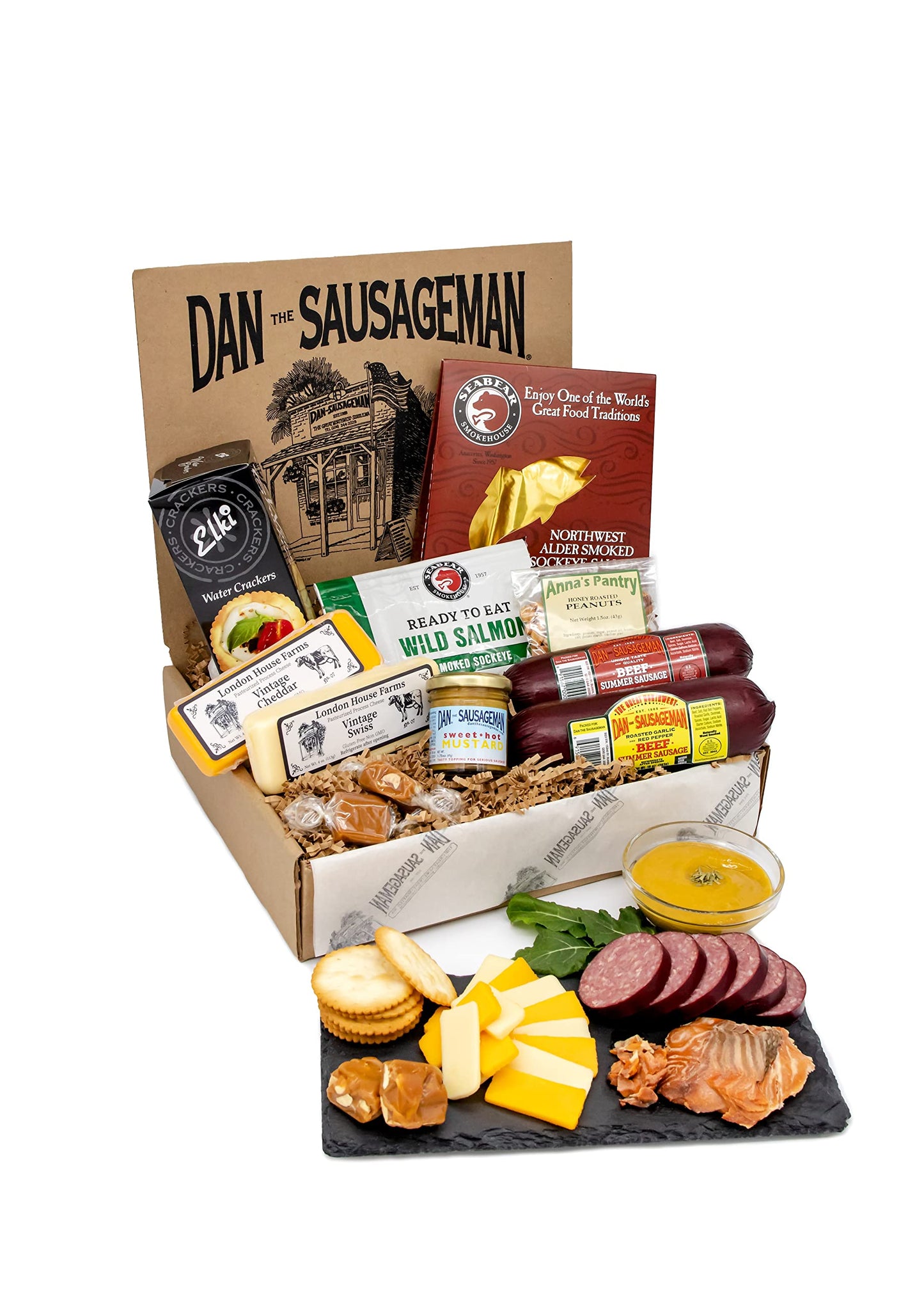 Dan the Sausageman Snack Gift Basket – Gourmet Meat & Cheese Set – 11 Pieces