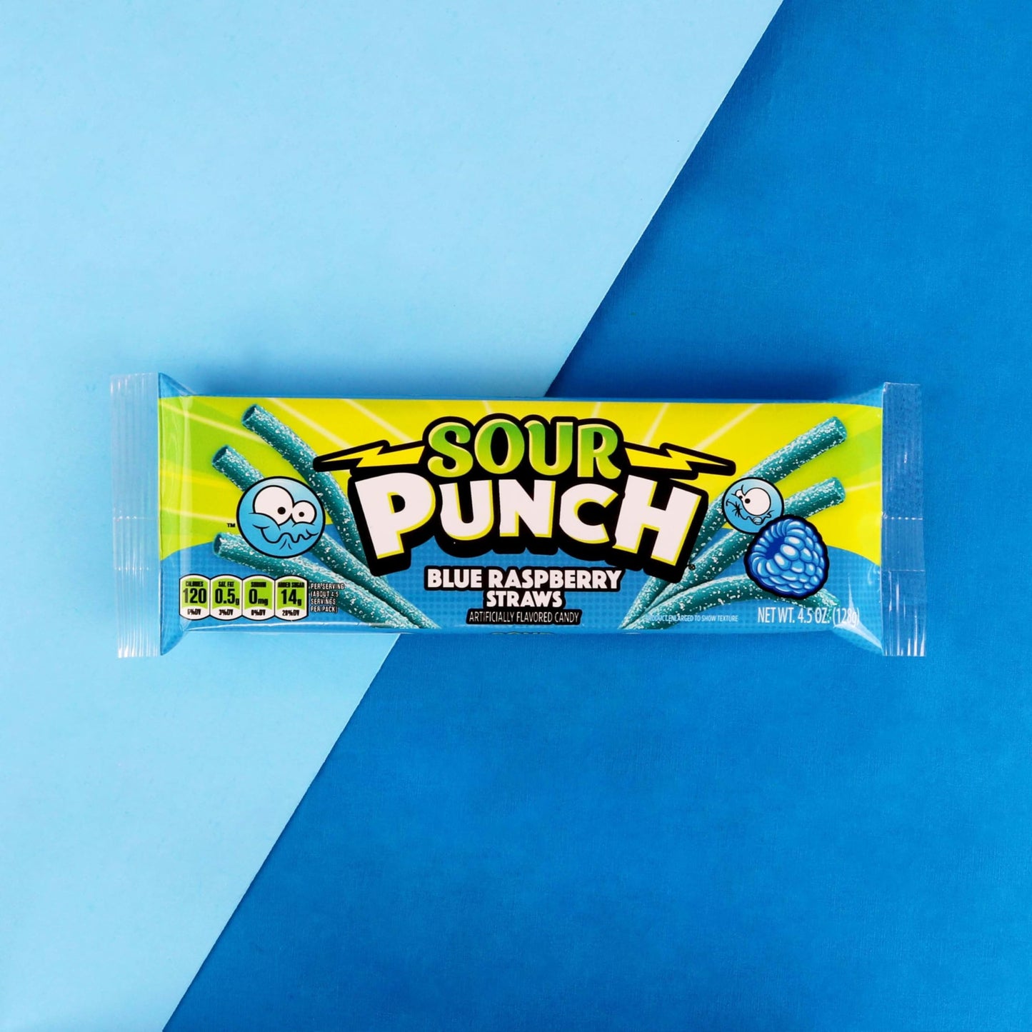 Sour Punch Straws, Blue Raspberry Fruity Flavor, Soft & Chewy Candy, 4.5Oz Tray (24 Pack)