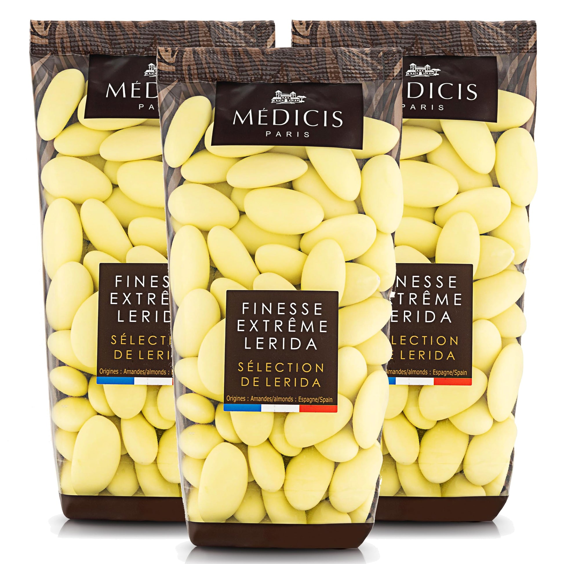 Medicis Top-Grade Candied Almond Dragees (French Jordan Almonds) Sugar Coated Candies Ideal As A Party Favor For Weddings And Baby Showers  75 Count Bag 8.8Oz  Yellow (Pack Of 3)