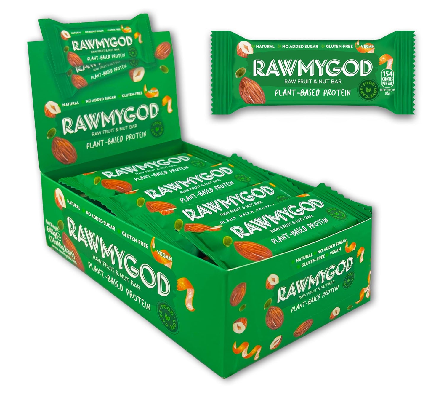 RAWMYGOD Fruit and Nut Bars, Vegan, Gluten Free, 16 Count, 4.8g Protein per Bar