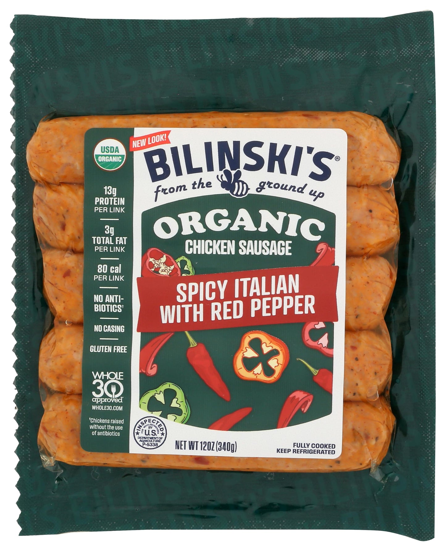 Bilinski, Organic Spicy Italian Chicken Sausage, 12 Ounce