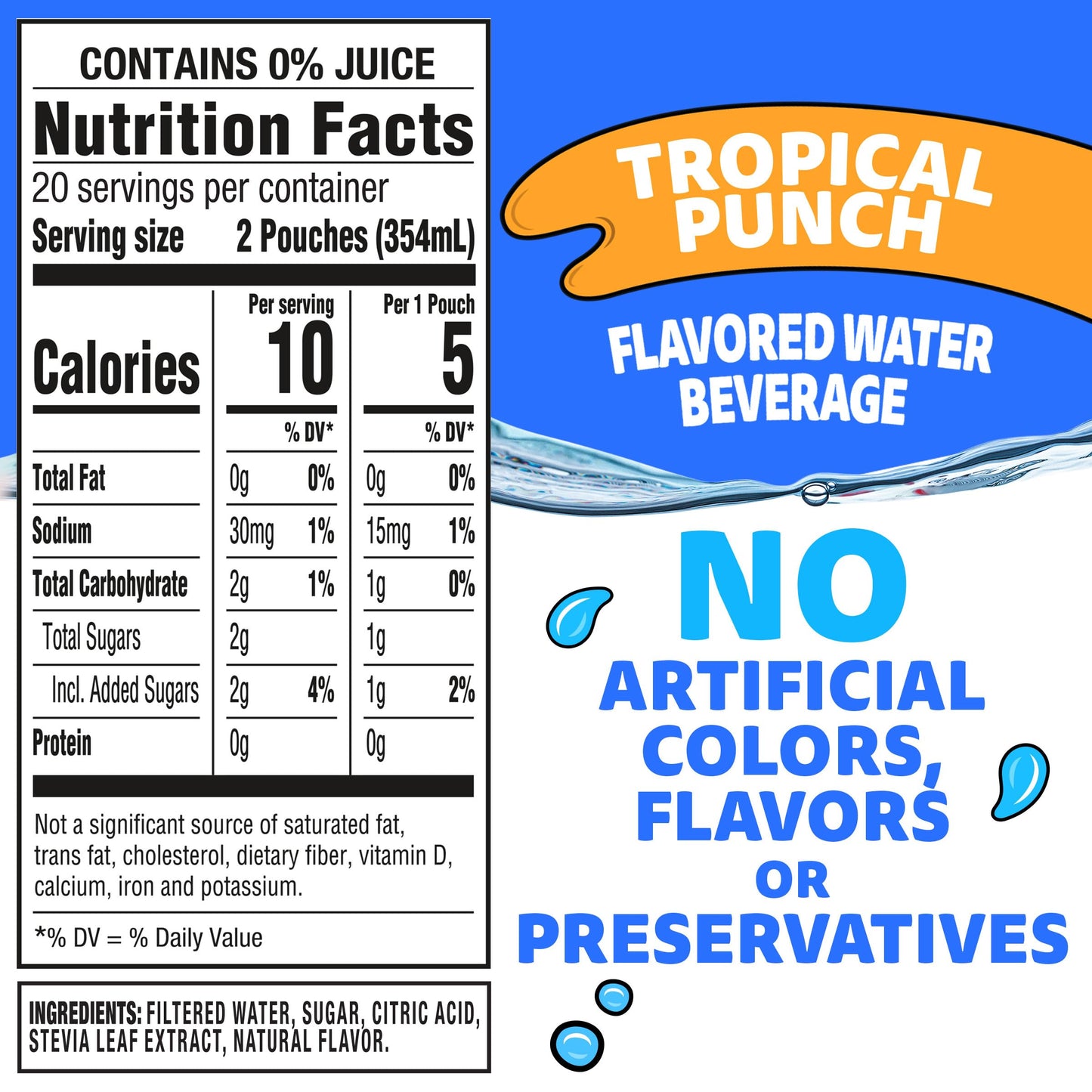 Capri Sun Roarin Waters Tropical Tide Naturally Flavored Water Kids Beverage (40 ct Pack, 4 Boxes of 10 Pouches)