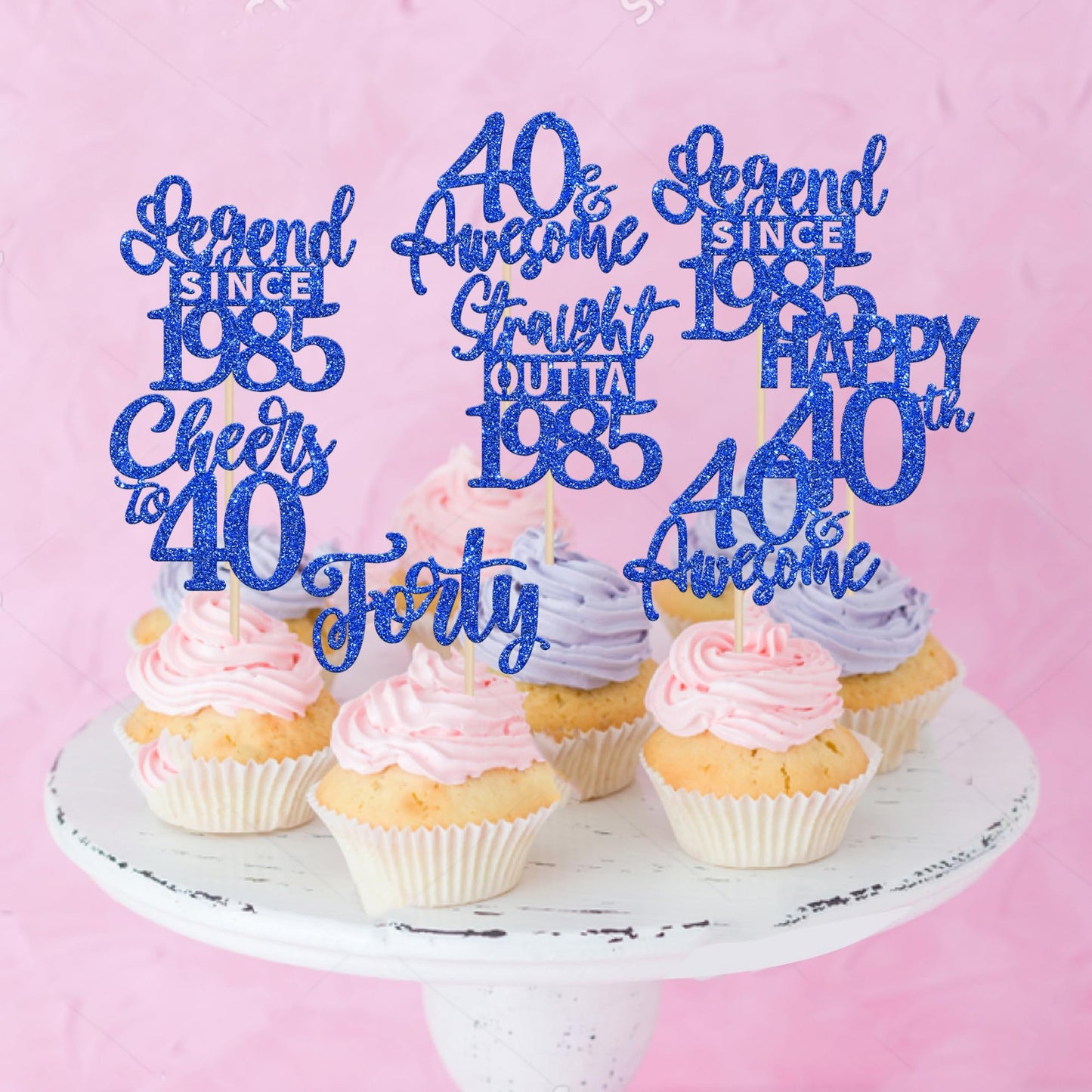 24Pcs Blue Happy 40Th Birthday Cupcake Toppers Forty Straight Outta 1985 Cupcake Picks Cheers To 40 Lengend Since 1985 Cake Deco