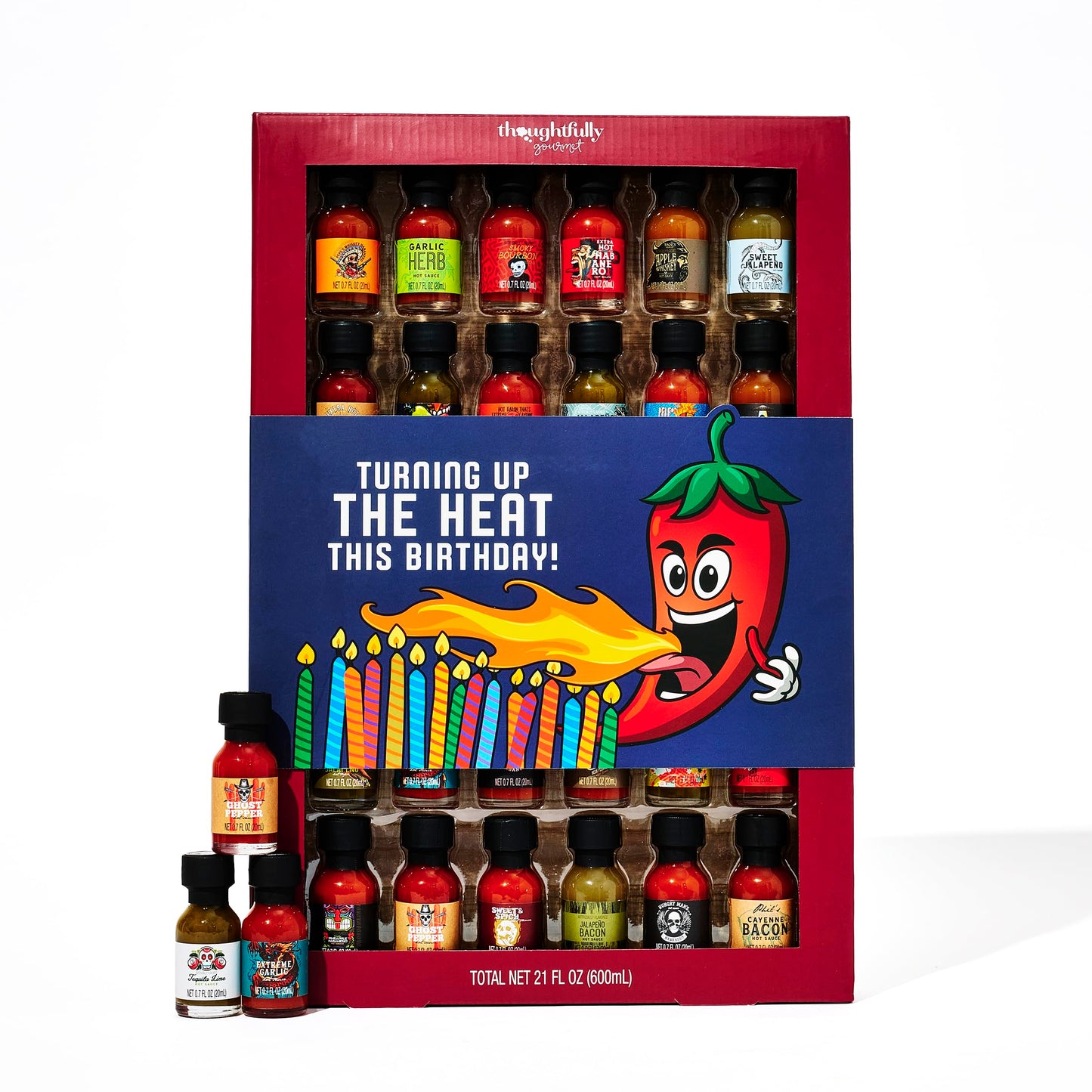 Thoughtfully Gourmet Birthday Hot Sauce Sampler Gift Set, 30-Pack With Flavors Like Garlic Herb & Apple Spirit-Inspired Flavor, Gift Wrapped For Birthdays