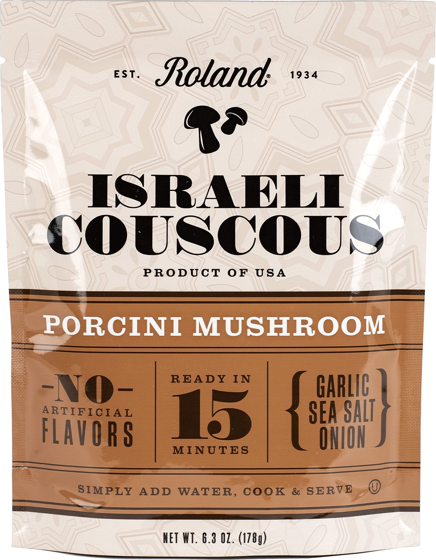 Roland Foods Porcini Mushroom Israeli Couscous, Specialty Food, 6.3 Ounce, Pack of 1