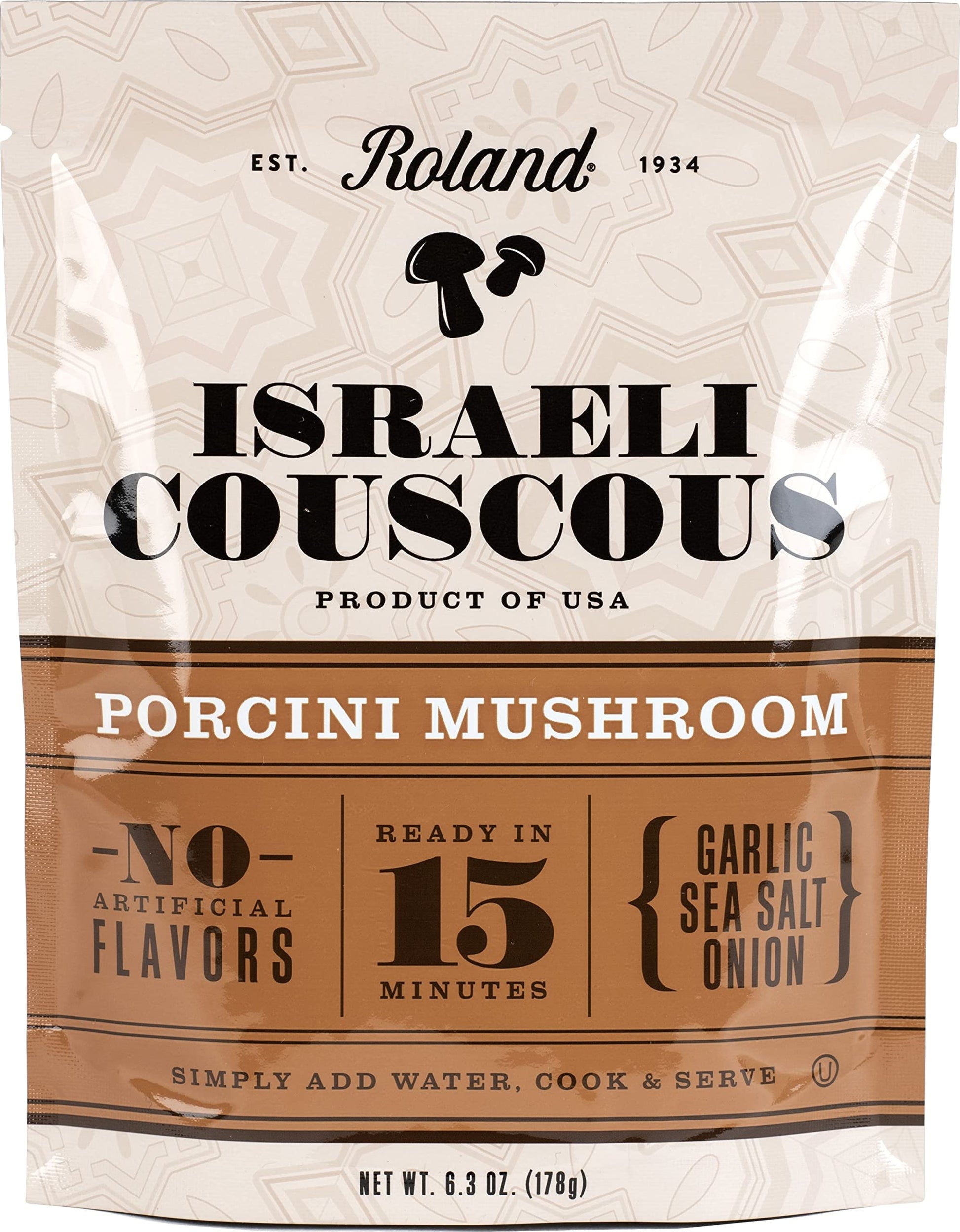 Roland Foods Porcini Mushroom Israeli Couscous, Specialty Food, 6.3 Ounce, Pack of 1